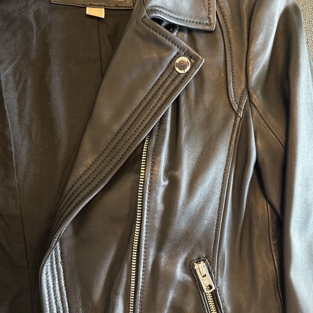 Michael Kors Black Leather Moto Jacket With Zippers Size XS - Picture 6 of 12